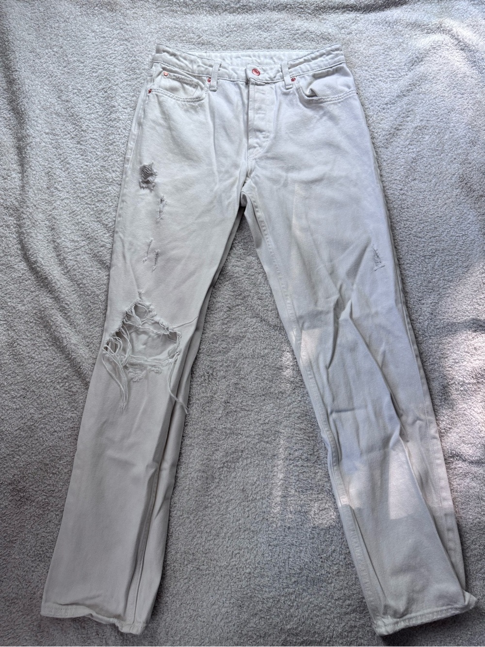 H&M Off-White Distressed Straight-Leg Women's Jeans